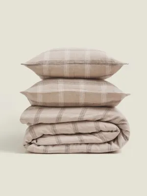 100% Linen Duvet Set in Natural Plaid