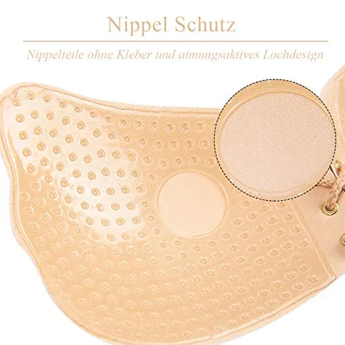2pcs Soutiens-Gorge Adhesif Push Up Invisible Soutien Gorge Dos Nu Bra sans Bretelles pour Femme (Nude, Noir)