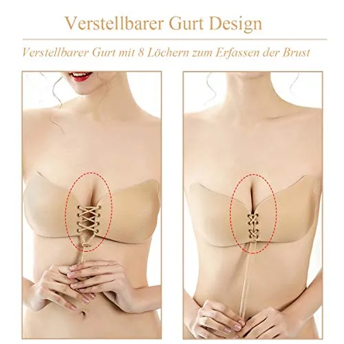2pcs Soutiens-Gorge Adhesif Push Up Invisible Soutien Gorge Dos Nu Bra sans Bretelles pour Femme (Nude, Noir)