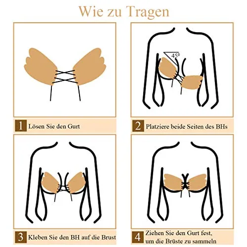 2pcs Soutiens-Gorge Adhesif Push Up Invisible Soutien Gorge Dos Nu Bra sans Bretelles pour Femme (Nude, Noir)
