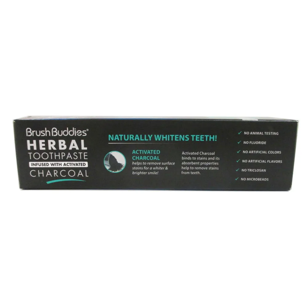 3Pack Brush Buddies Herbal Toothpaste Activated Charcoal Cool Mint Fluoride Free