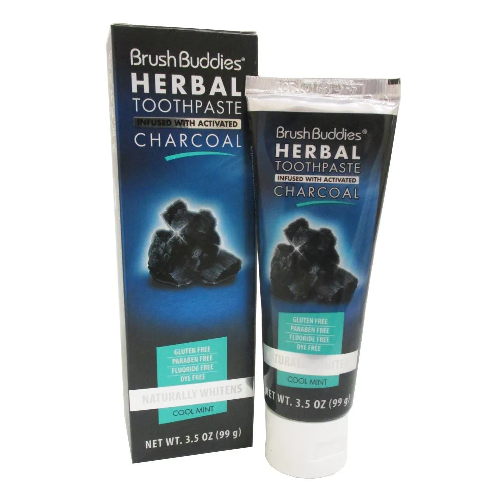3Pack Brush Buddies Herbal Toothpaste Activated Charcoal Cool Mint Fluoride Free