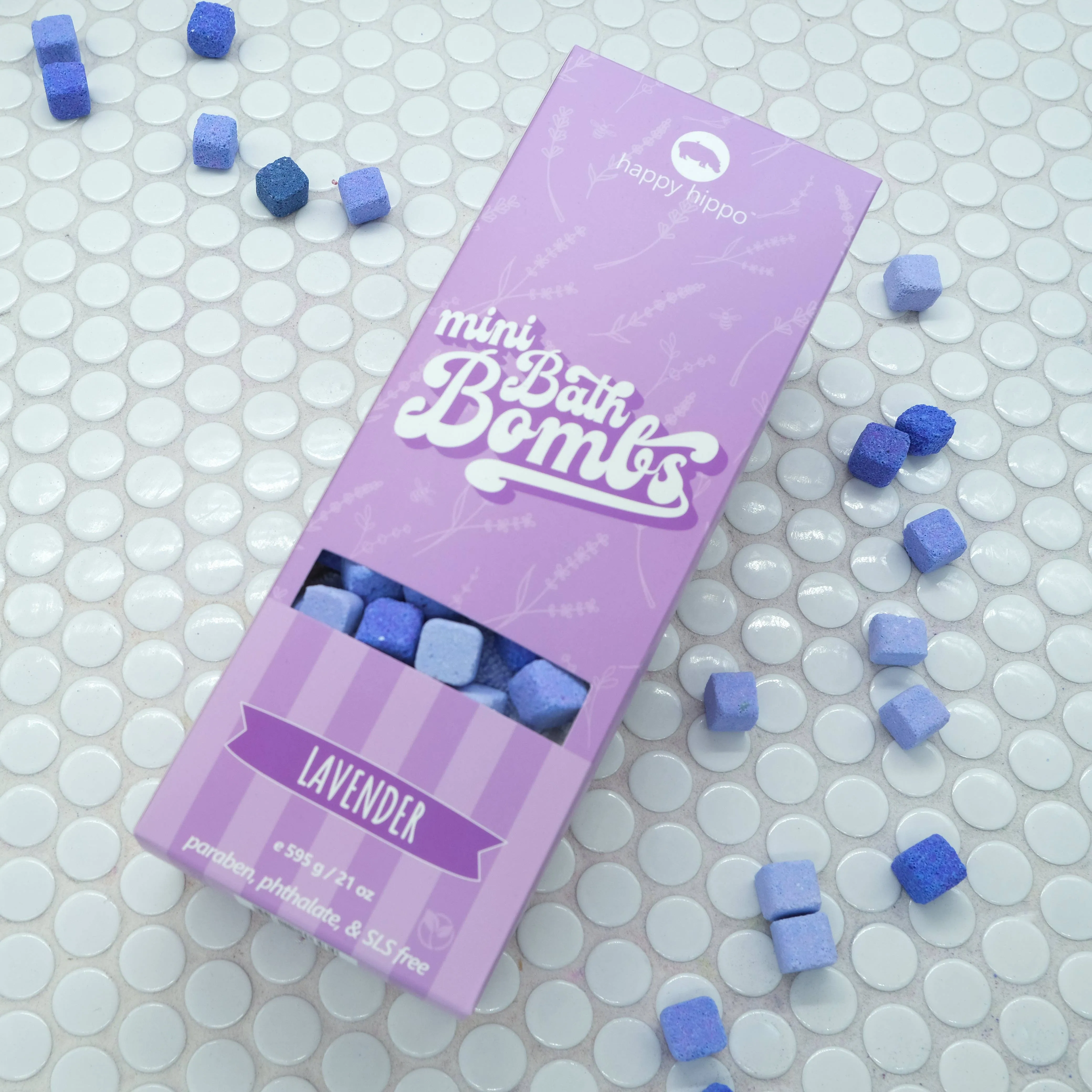 Happy Hippo Bath Co | *New Size* Lavender Mini Bubble Bombs- Box