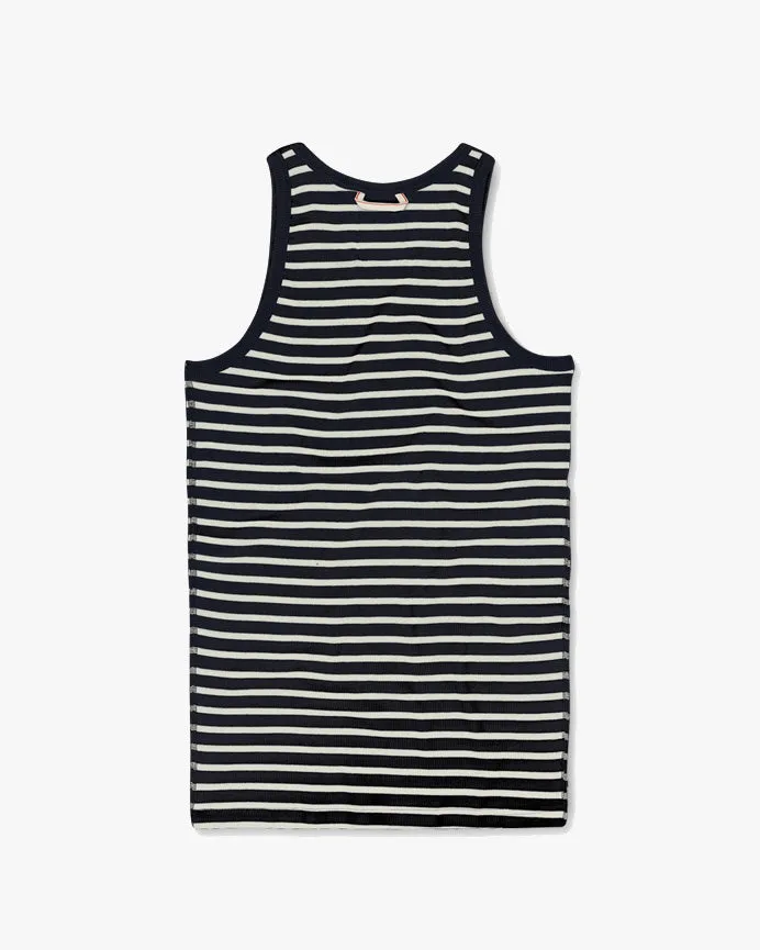Hemen Biarritz Gari Breton Stripe Ribbed Tank Top - Deep Marine / Natural