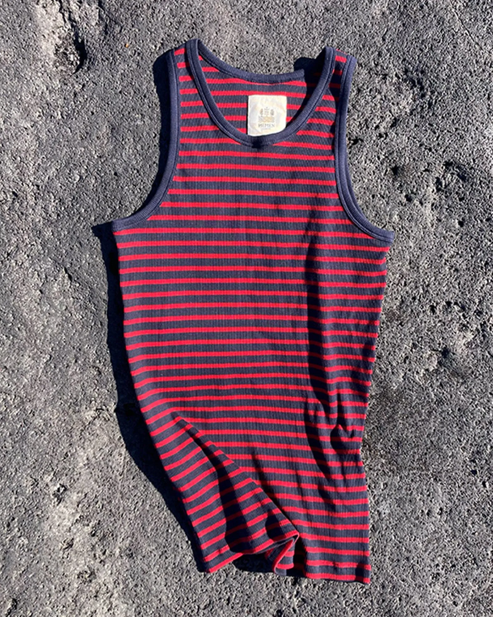 Hemen Biarritz Gari Breton Stripe Ribbed Tank Top - Deep Marine / Red