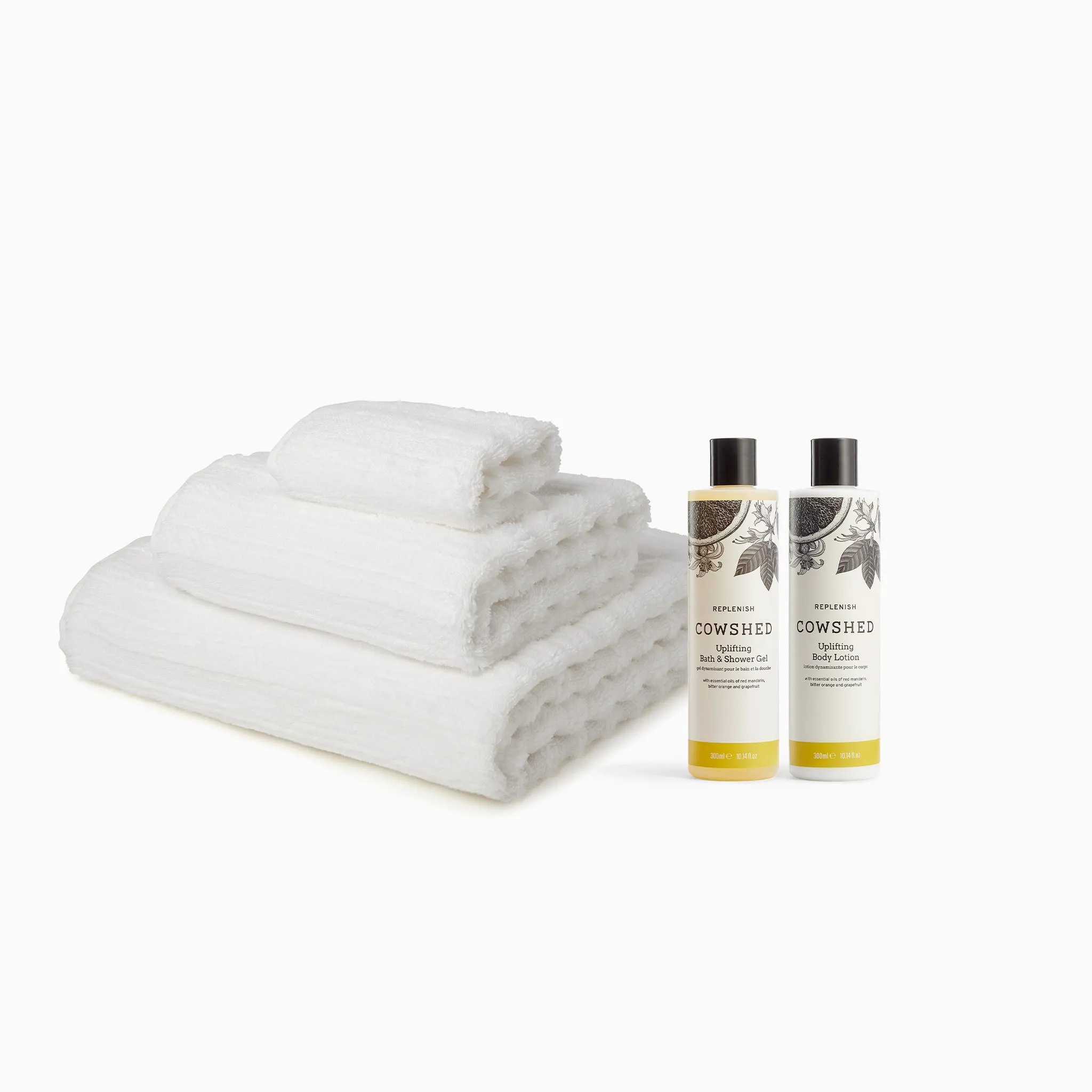 MORI Towels and Cowshed Replenish Bath & Body Set