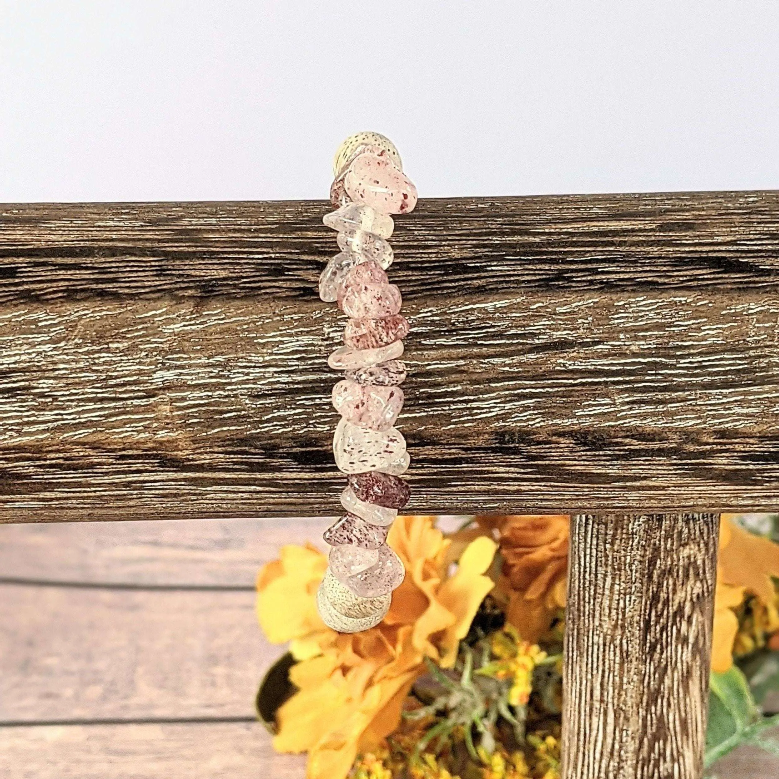 Natural Strawberry Quartz Gemstone Chip Diffuser Bracelet- Love & Romance Bracelet