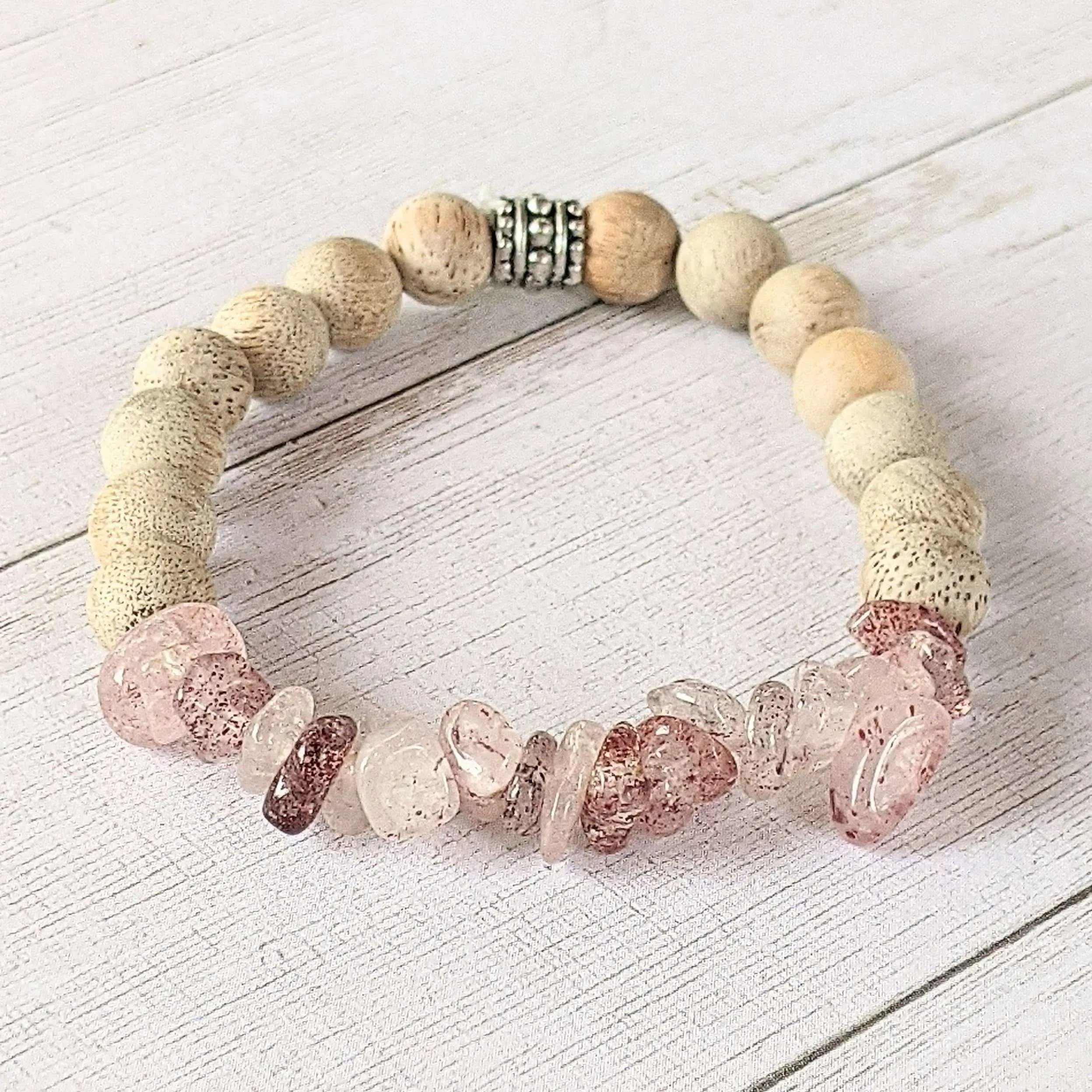 Natural Strawberry Quartz Gemstone Chip Diffuser Bracelet- Love & Romance Bracelet