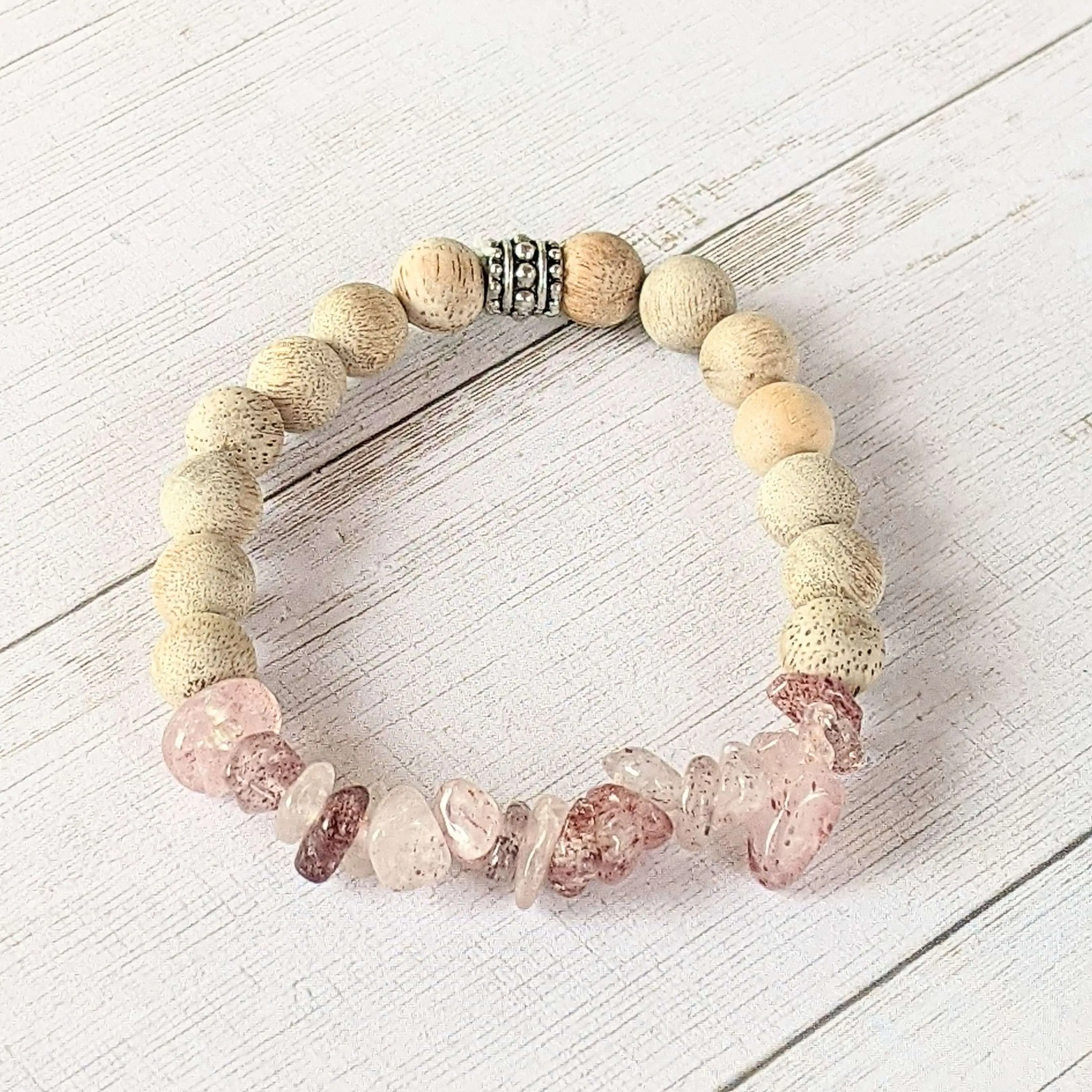 Natural Strawberry Quartz Gemstone Chip Diffuser Bracelet- Love & Romance Bracelet