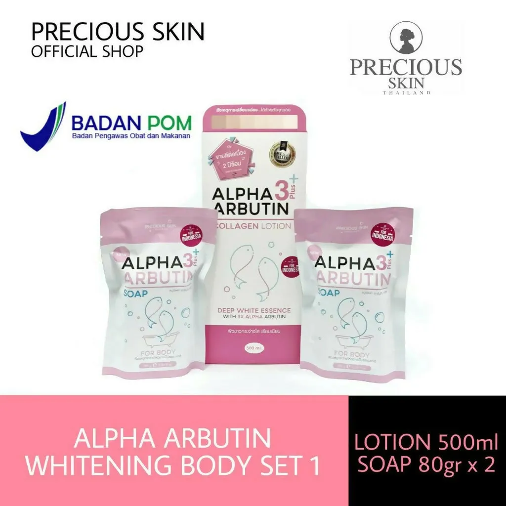 Precious Skin Thailand Alpha Arbutin 3    Whitening Body Set #1 / Lotion / Soap / Sabun