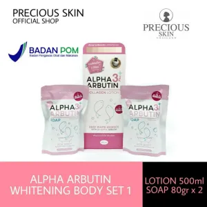 Precious Skin Thailand Alpha Arbutin 3    Whitening Body Set #1 / Lotion / Soap / Sabun