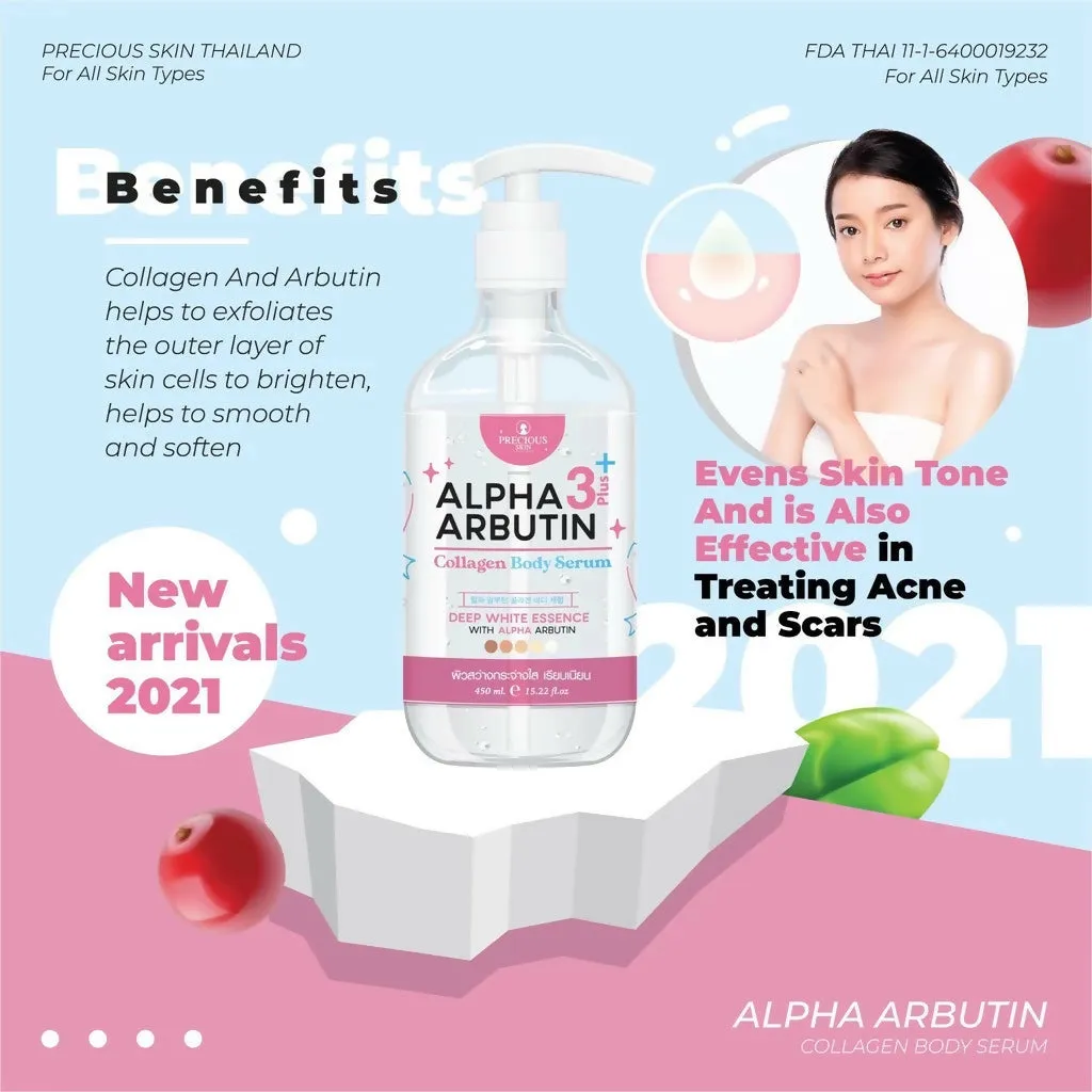 Precious Skin Thailand Alpha Arbutin 3Plus 10x Whitening Booster Collagen Body Serum 500ml