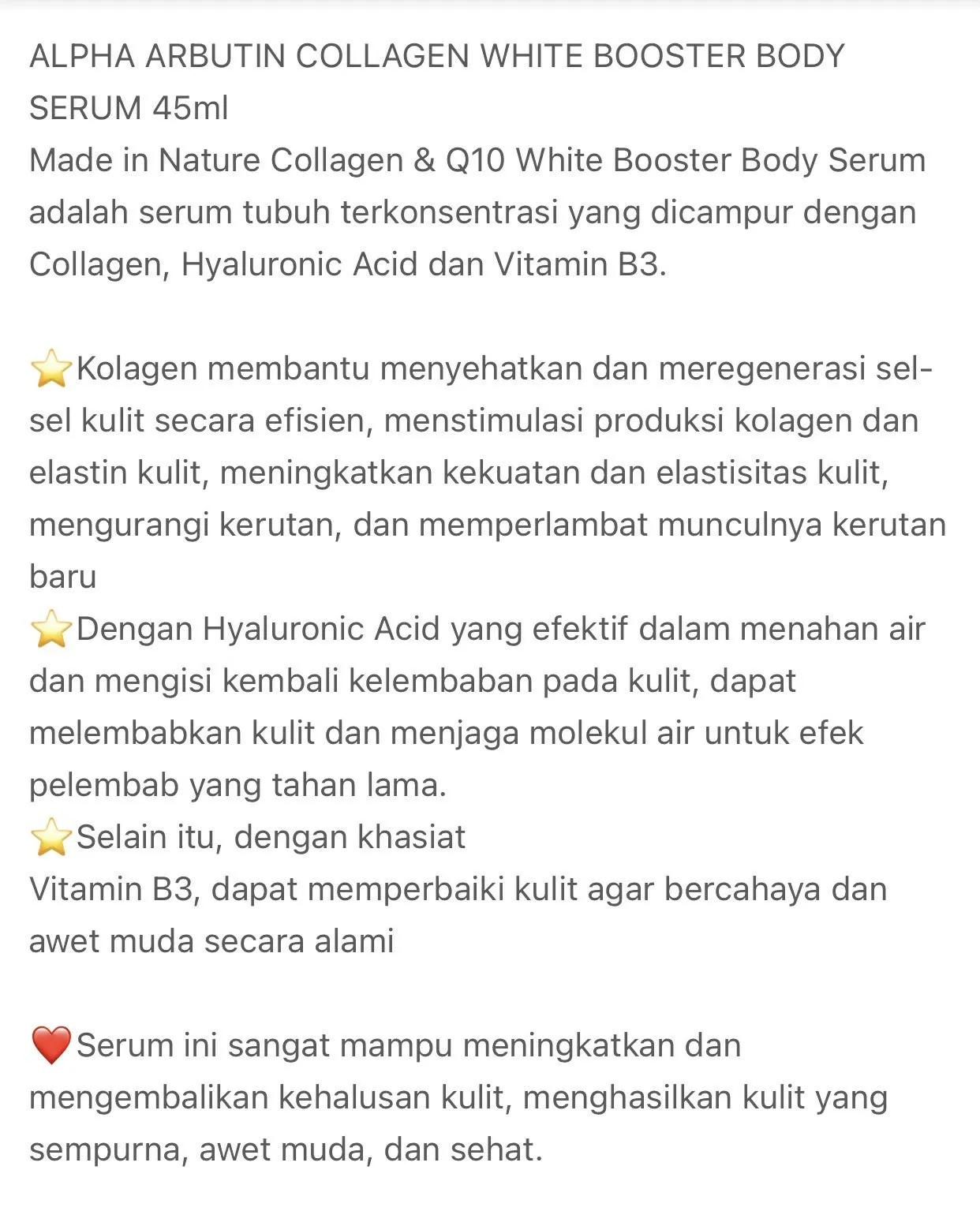 Precious Skin Thailand Alpha Arbutin 3Plus 10x Whitening Booster Collagen Body Serum/Serum 45ml
