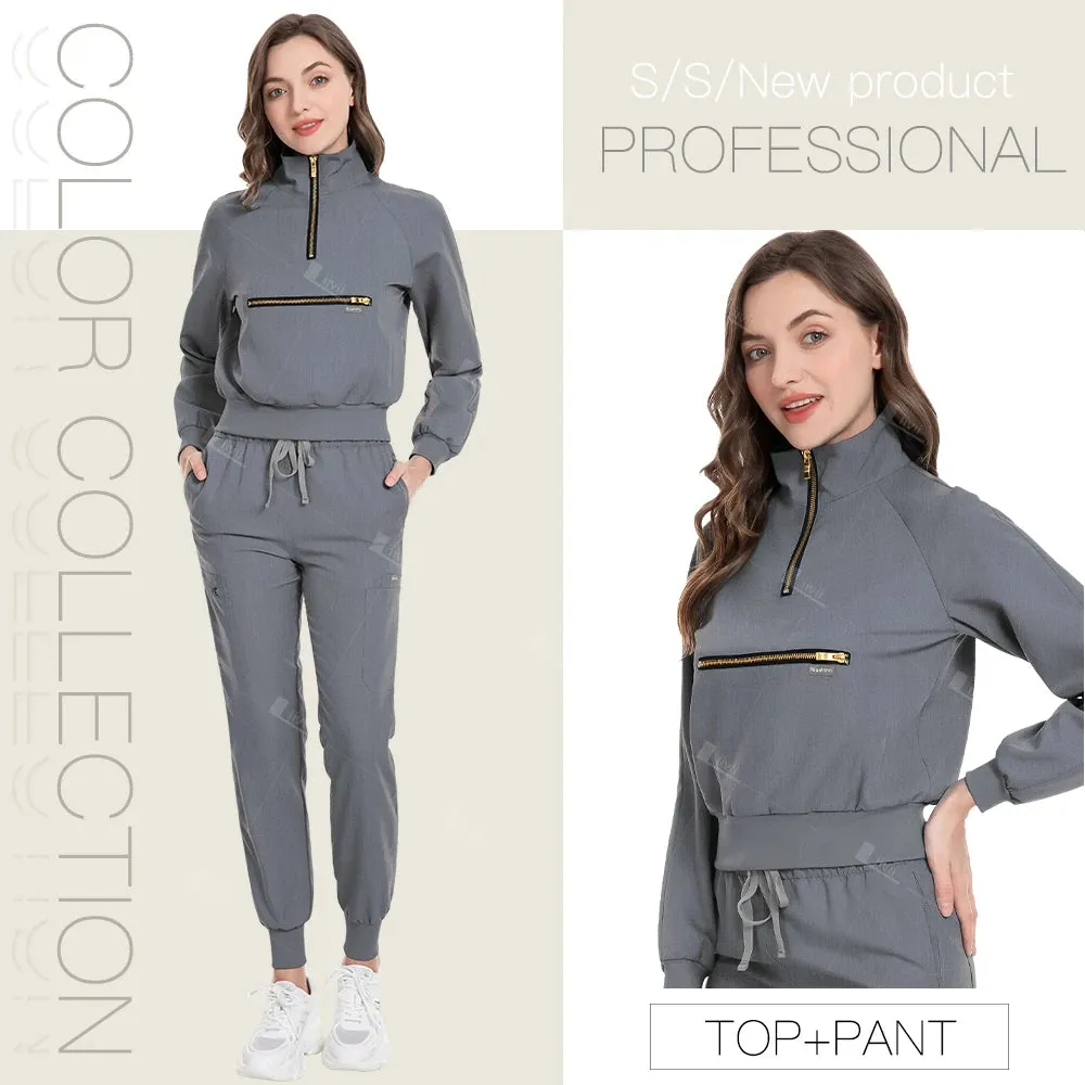 Scrubs Medical Nurse Uniform Woman Multicolour Long Sleeve Beauty Uniform Dentist Vet Work Clothes Clinical Surgical Uniform Set