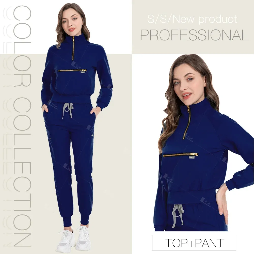 Scrubs Medical Nurse Uniform Woman Multicolour Long Sleeve Beauty Uniform Dentist Vet Work Clothes Clinical Surgical Uniform Set