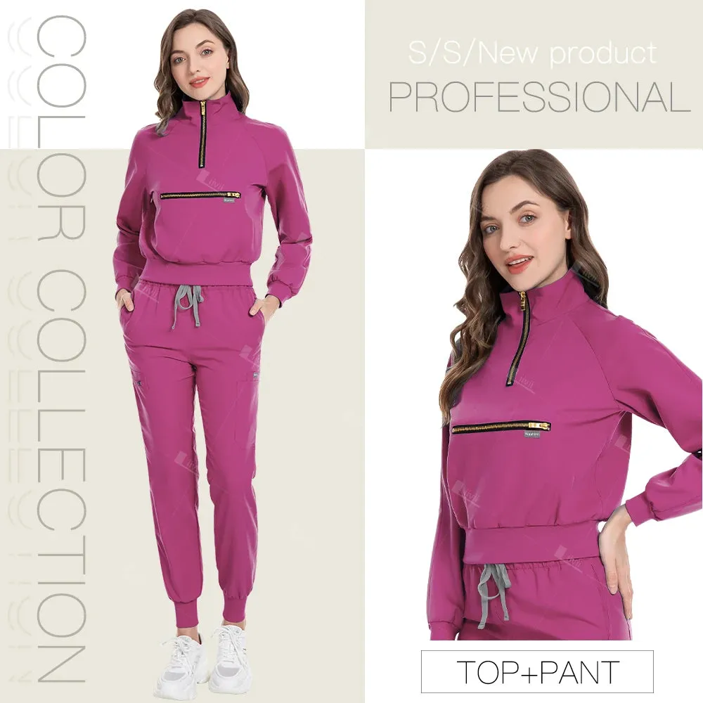 Scrubs Medical Nurse Uniform Woman Multicolour Long Sleeve Beauty Uniform Dentist Vet Work Clothes Clinical Surgical Uniform Set