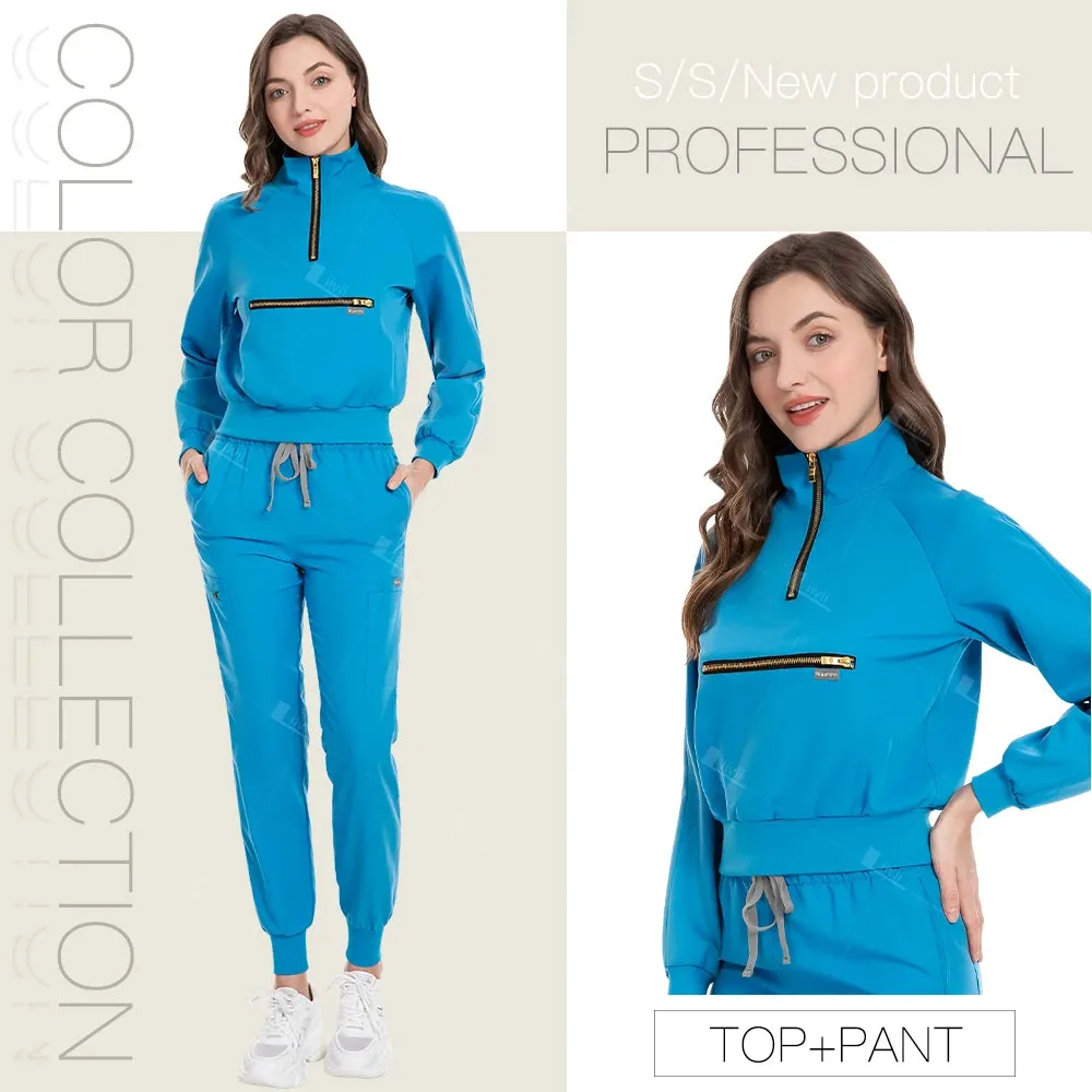Scrubs Medical Nurse Uniform Woman Multicolour Long Sleeve Beauty Uniform Dentist Vet Work Clothes Clinical Surgical Uniform Set