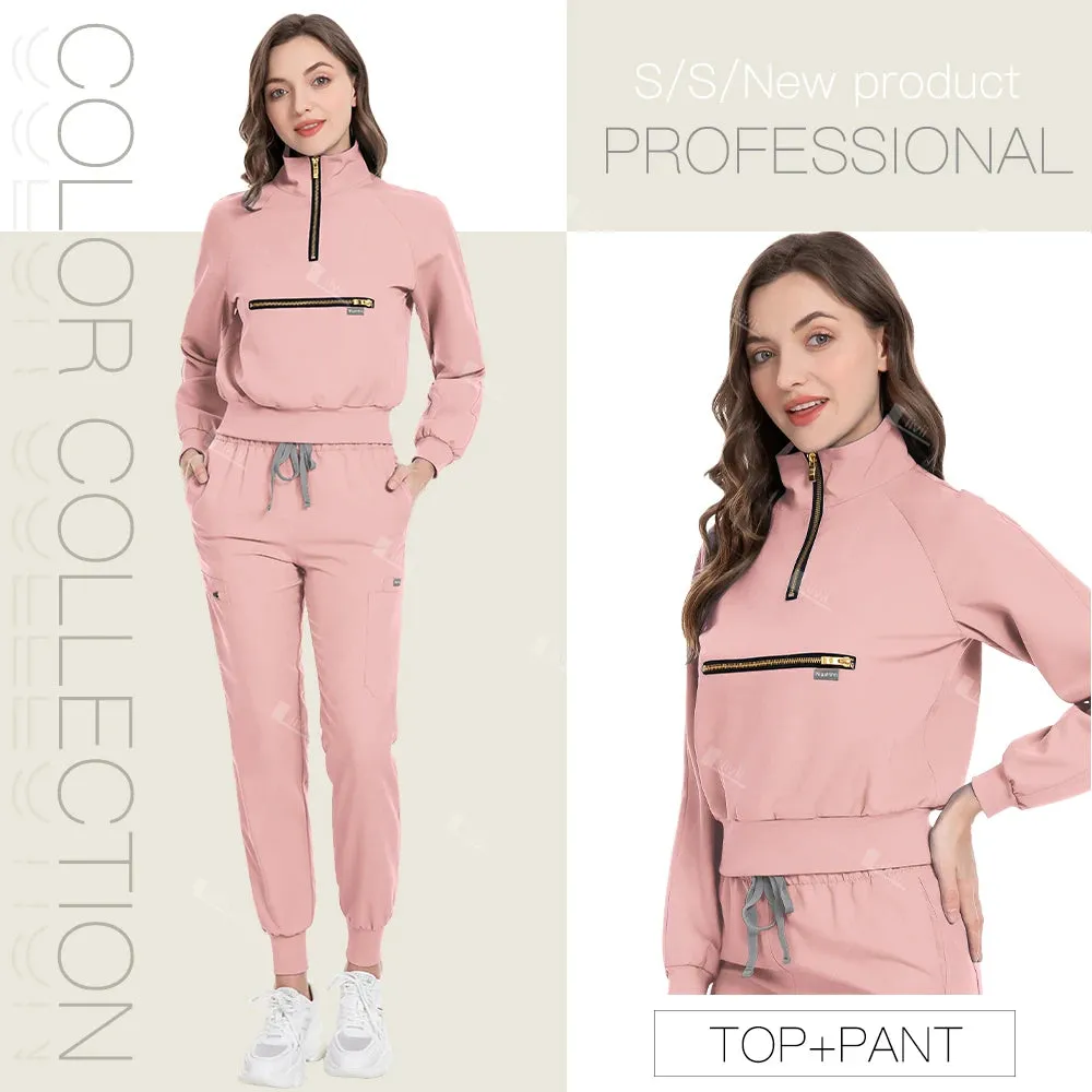 Scrubs Medical Nurse Uniform Woman Multicolour Long Sleeve Beauty Uniform Dentist Vet Work Clothes Clinical Surgical Uniform Set