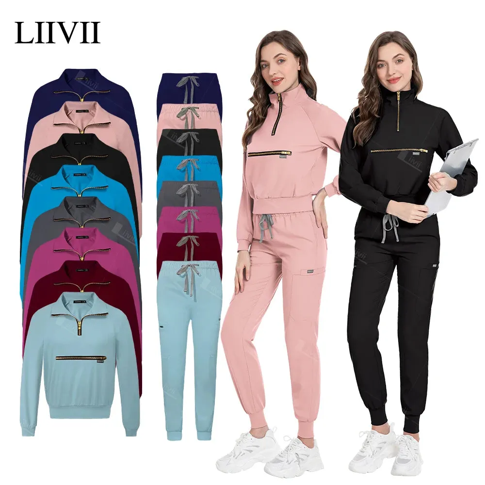 Scrubs Medical Nurse Uniform Woman Multicolour Long Sleeve Beauty Uniform Dentist Vet Work Clothes Clinical Surgical Uniform Set