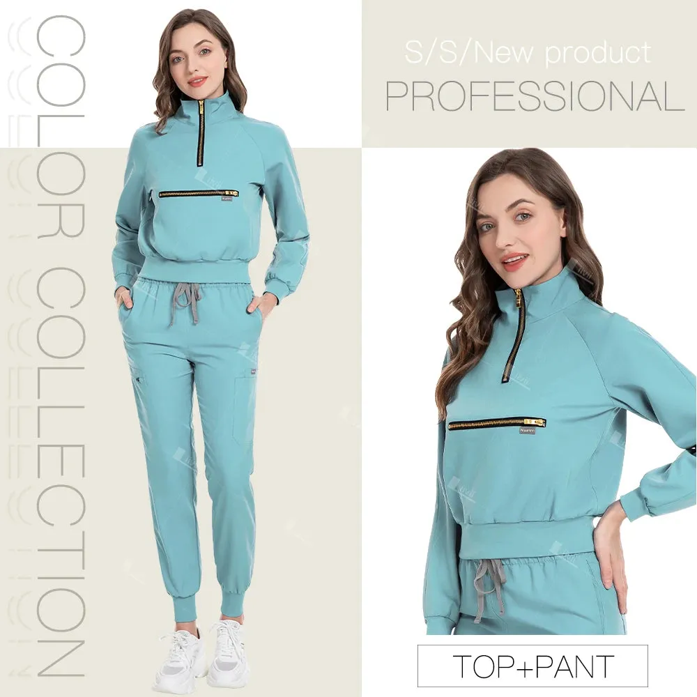 Scrubs Medical Nurse Uniform Woman Multicolour Long Sleeve Beauty Uniform Dentist Vet Work Clothes Clinical Surgical Uniform Set