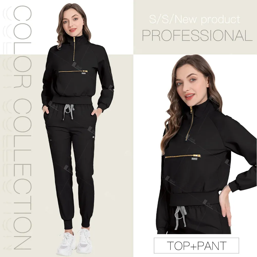 Scrubs Medical Nurse Uniform Woman Multicolour Long Sleeve Beauty Uniform Dentist Vet Work Clothes Clinical Surgical Uniform Set