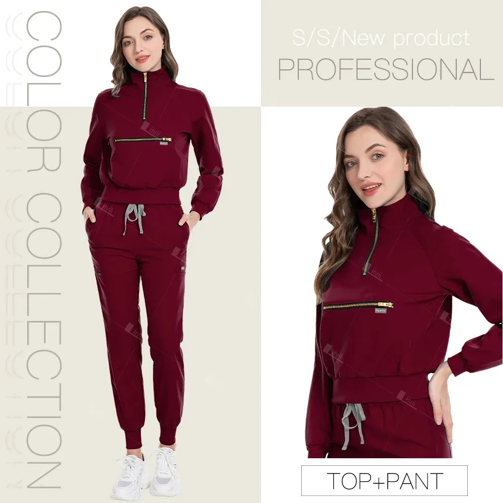 Scrubs Medical Nurse Uniform Woman Multicolour Long Sleeve Beauty Uniform Dentist Vet Work Clothes Clinical Surgical Uniform Set