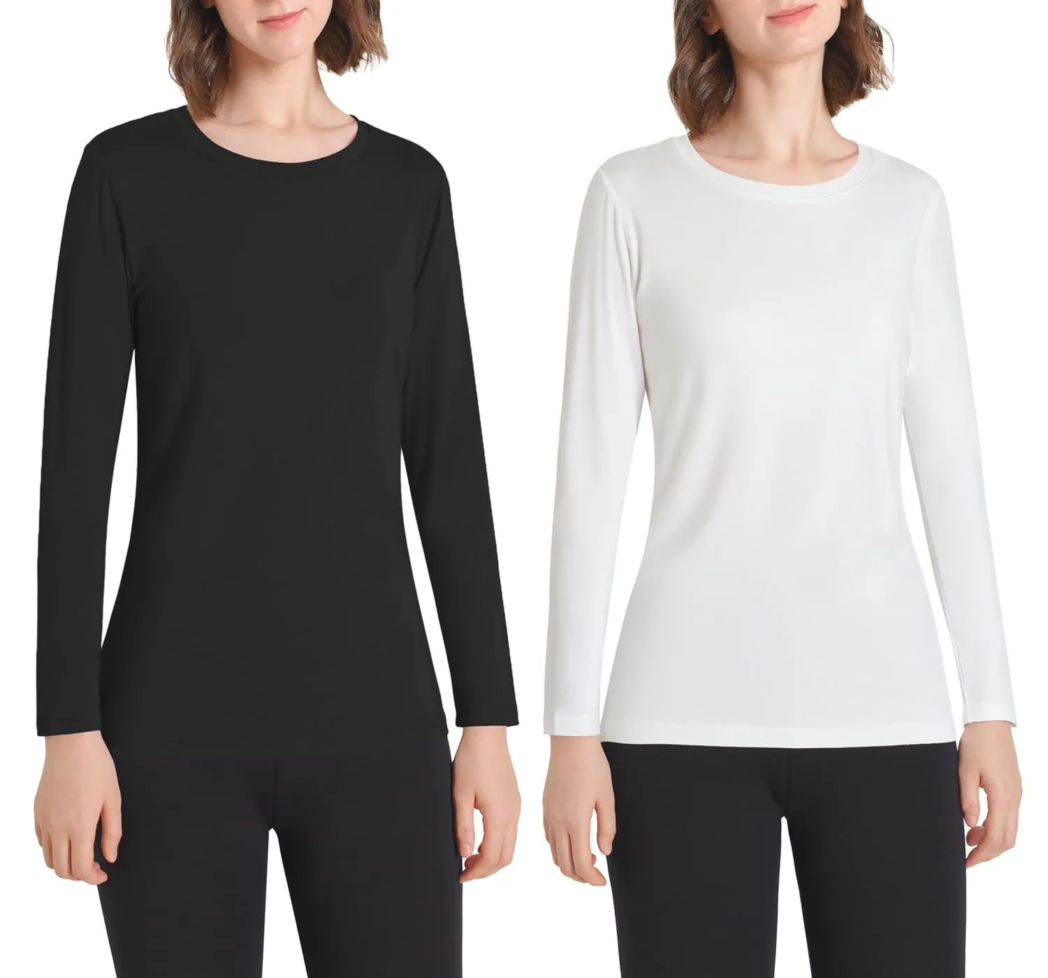 Women's Soft Long Sleeve Top Crew Neck Slim Fit Shirt