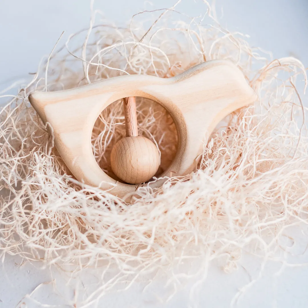 wooden bird rattle teether